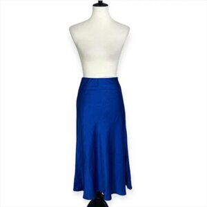 George Satin Midi Slip Skirt  flared hem silhouette. pull on, elastic waist.  Si
